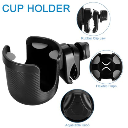 Accmor Stroller Cup Holder, Drinks Holder Bike Walker Wheelchair - color: All Black-Carbon Textured