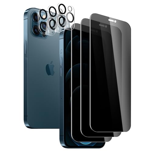 3 Pack Privacy Screen Protector for iPhone 12 Pro Max with 3 Pack Camera Lens Protector, 9H Hardness Double Shatterproof Anti-Spy Tempered Glass Film, Easy Installation - size: iPhone 12 Pro Max