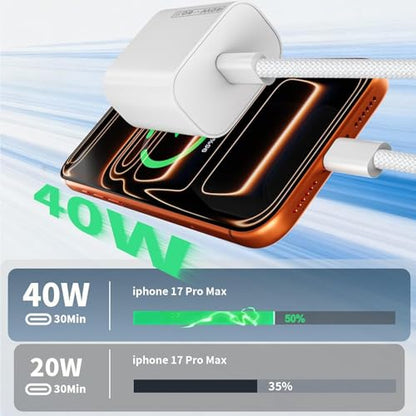 iPhone Charger Fast Charging [Apple MFi Certified],2Pack 40W-60W USB C Charger Block Dynamic Power Adapter 6FT iPhone Charger Woven Cable Cord for iPhone 17 Pro Max/Air/17e/16e/16Pro/15Plus/iPad - size: 6FT