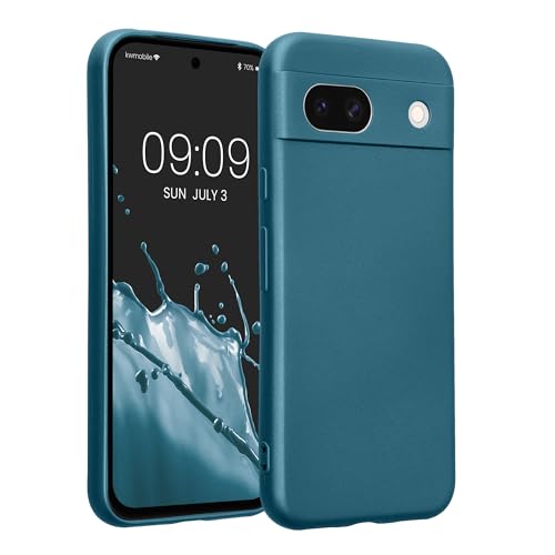 kwmobile Case Compatible with Google Pixel 8a Case -Soft TPU Back Phone Cover - with Metallic Look - Metallic Caribbean Blue - color: Metallic Caribbean Blue
