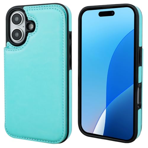 ONETOP for iPhone 16 Wallet Case with Credit Card Holder,LightBlue | Kickstand,ID/Cash Holder,Case Wallet with Card Slots,Double Magnetic Clasp,Durable PU Leather Shockproof Cover for Women Men - color: Light Blue