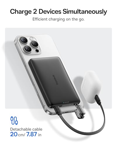 Baseus Picogo Qi2 15W Magsafe Portable Charger, 0.5" Ultra Slim 10000mAh Wireless Power Bank with 27W Built-in USB-C Cable, Magnetic Battery Pack for iPhone 17 Pro Max/17 Pro/Air/16/15/14/13/12 | 10000mAh Wireless Power Bank, 27W Fast Charging Magnetic Ba