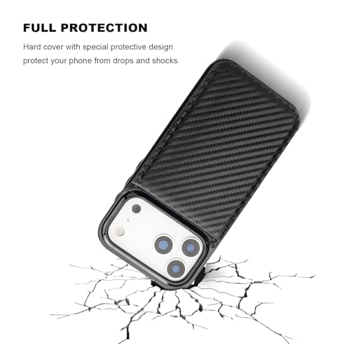 KIHUWEY for iPhone 17 Pro Max Wallet Case Card Holder, Carbon Black | Credit Card Slots, PU Leather, Kickstand, Flip Heavy Duty Protection Cover for Men and Women - color: Carbon Black