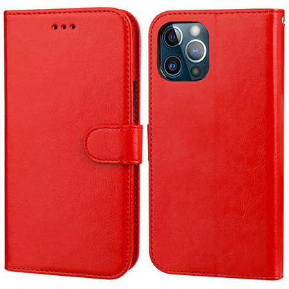 Bocasal Detachable Wallet Case Card Holder for iPhone 13 Pro Max Red | RFID Blocking Kickstand Card Slots Holder PU Leather Magnetic Shockproof Wrist Strap Removable Flip Protective Cover 6.7 inch - color: Red