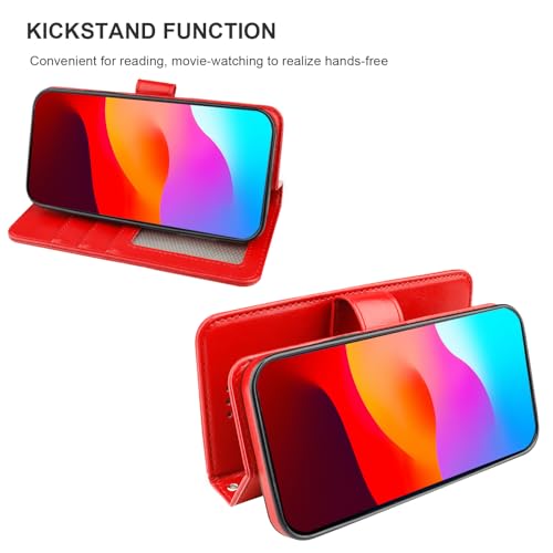 Bocasal Detachable Wallet Case Card Holder for iPhone 15 Pro, Red | RFID Blocking Kickstand Card Slots Holder PU Leather Magnetic Shockproof Wrist Strap Removable Flip Protective Cover 6.1 inch - color: Red