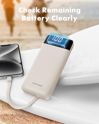 charmast 10000mAh Power Bank Portable Charger with 4 Built-in Cables - color: Qianka