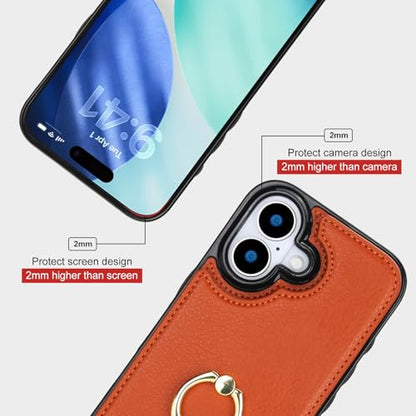 Folosu for iPhone 17 Case Wallet with Card Holder, Finger Ring Cover Brown - color: Brown
