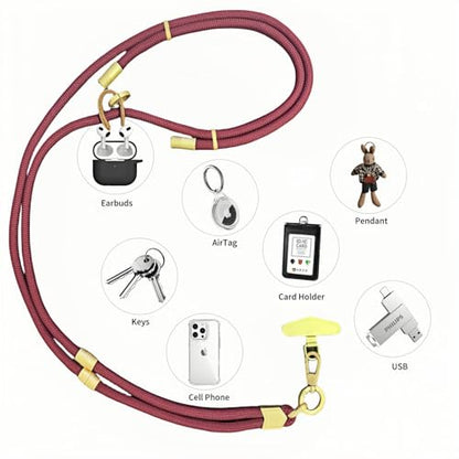 Cell Phone Lanyard,Adjustable Shoulder Crossbody Lanyard,Detachable Length Wrist Lanyard - color: Wine Red