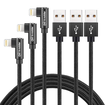 Hi-Mobiler Fast Charging Right Angle Lightning Cable, 3 Pack 3FT (Black)