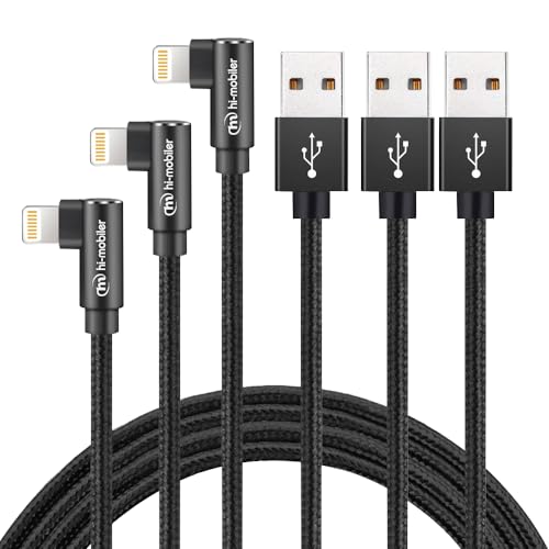 Hi-Mobiler 90 Degree iPhone Charger Lightning Cable 3 Pack 6FT Black