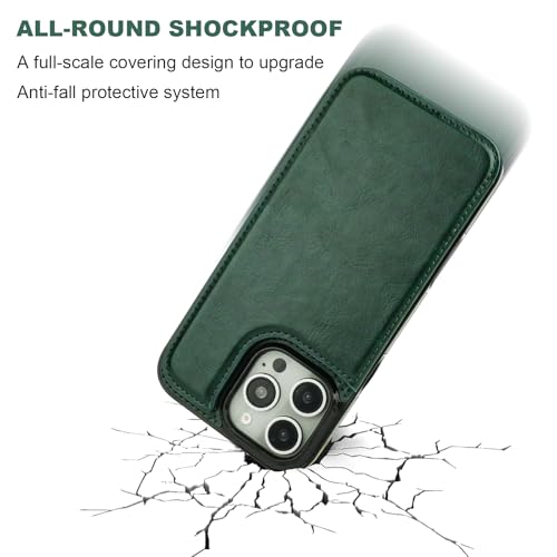 ONETOP for iPhone 16 Pro Max Wallet Case with Credit Card Holder,Green | Kickstand,ID/Cash Holder,Case Wallet with Card Slots,Double Magnetic Clasp,Durable PU Leather Shockproof Cover for Women Men - color: Green