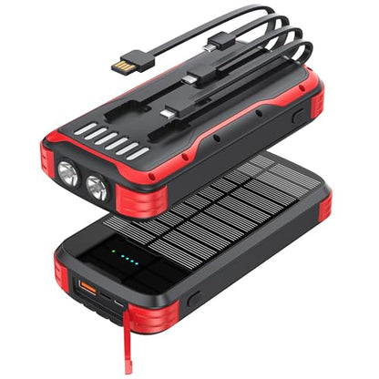 MINRISE Solar Power Bank 40000mAh, Portable Charger PD 20W Fast Charging - color: Red