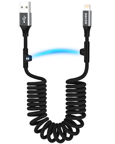 AGVEE 3ft Coiled USB-A to Lightning Cable [MFI Certified] Carplay