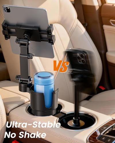 OHLPRO Cup Holder Tablet Mount for Car, Anti-Shake iPad Stand with Drink Holder Fits 4.7-12.9" iPad, Tab S10, iPhone, Heavy Duty Truck Vehicle Auto Accessories, Dual Handle Slots Large Mugs - size: 4.7-12.9'' Clamp+3.5''Cup