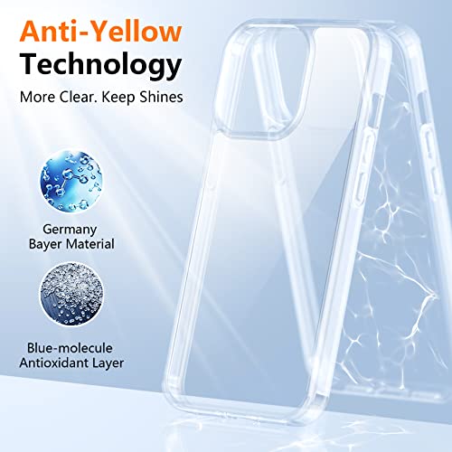 Crystal Clear for iPhone 13 Pro Case,[Anti- Yellowing][Upgraded Military Shockproof Protection] Slim Thin Protective Bumper Phone Case 6.1 inch – Clear