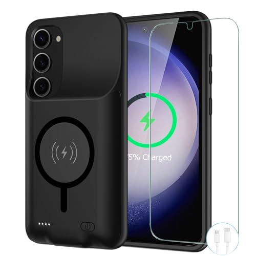 Battery Case for Galaxy S23 Plus, [12000mAh] Slim Rechargeable Smart Extended Charging Case Compatible with Galaxy S23 Plus(6.6 inch) Backup Power Battery Pack Charger Cover-Black - size: Galaxy S23 Plus