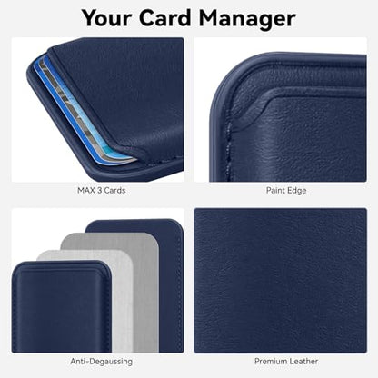 2Pack Magnetic Wallet Cell Phone Card Holder for Phone Case with Mag-Safe, Stronger Magnetic RFID Leather Phone Wallet Stick on Series of iPhone 17/16/15/14/13/12 and Pro/Promax,2-Pack White - color: Indigo Blue, size: 2 Pack
