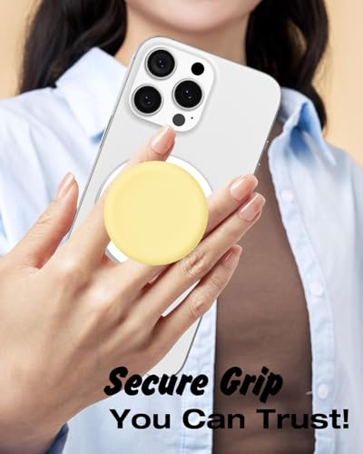 Svanove Silicone Magnetic Phone Grip Compatible with Magsafe Phone Grip Holder, Cute Cell Phones Grips Stand Collapsible Kickstand for iPhone Samsung, Slim Thin Matte Soft Rubber TPU, Yellow - color: Yellow, style: Magnetic