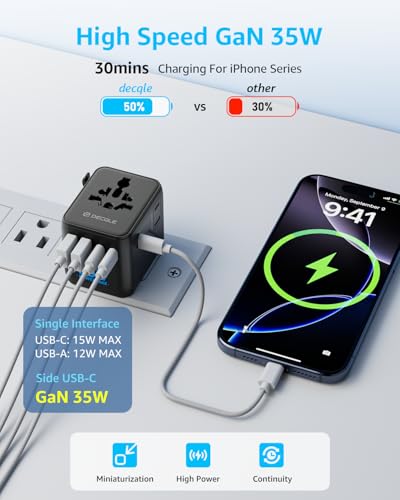 “Pro” Universal Travel Adapter 3 USB-C＆ 2 USB-A Cover 200+ Countries - color: Black, size: 3C+2A 35W