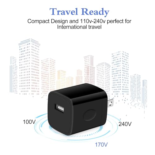 Single Port Charging Block, 1A/5V Black Wall Charger Box USB Charging Plug - color: all-black