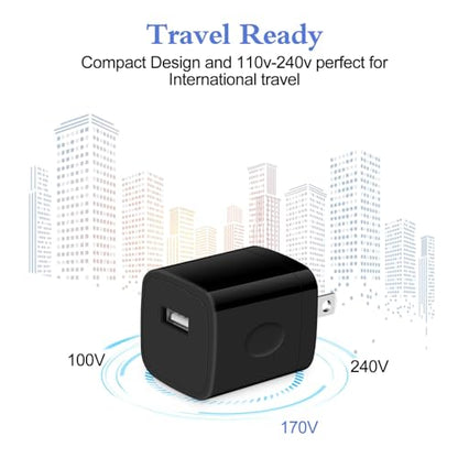 Single Port Charging Block, 1A/5V Black Wall Charger Box USB Charging Plug - color: all-black
