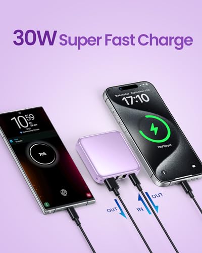 10000mAh Small Power Bank，Fast Charge Mini Portable Charger - color: purple