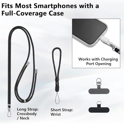 BESARME 2-Pack Phone Lanyard And Wrist Strap Set With Tether Tabs, Black - color: Black