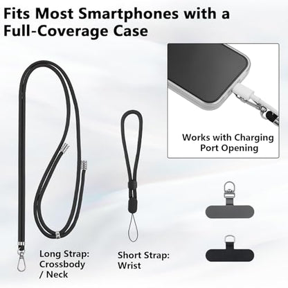 BESARME 2-Pack Phone Lanyard And Wrist Strap Set With Tether Tabs, Black - color: Black