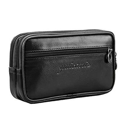 Leather Phone Belt Bag Holster Pouch for Men Loop Flip Coin Purse Case Cell Phone Waist Pack Pouch Case - color: #07black