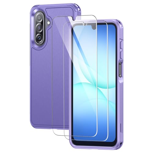 Lanhiem for Samsung Galaxy A17 5G Phone Case with 2 Tempered Glass Screen Protector, Shock Absorption, Anti-Scratch Shockproof Case Cover for Samsung A17 4g/5g, Purple - color: Purple-3 in 1, size: 6.7'' for A17