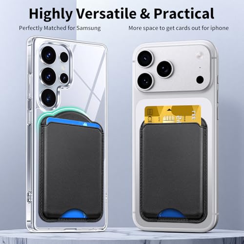 Magnetic Wallet for Samsung Galaxy S26 S25 S24 Series, Fold 8 Ultra with Magsafe Case, for iPhone 17-12 Series, RFID Blocking Leather Magnetic Card Holder | Holds 3 Cards | Black - color: Black