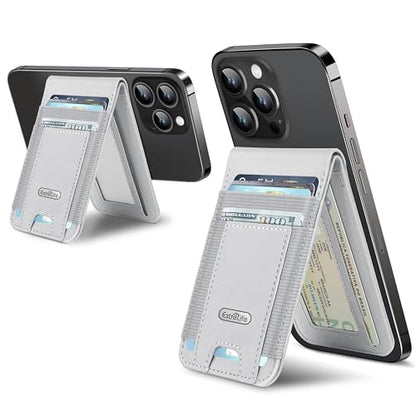 For Magsafe Wallet with Adjustable Stand, 10 Cards Holder, RFID Blocking | Strongest Magnetic Wallet for iPhone 17/16/15/14/13/12 Series, 4 Card Slots, ID Window, Vegan Leather, Gray - color: Light Gray