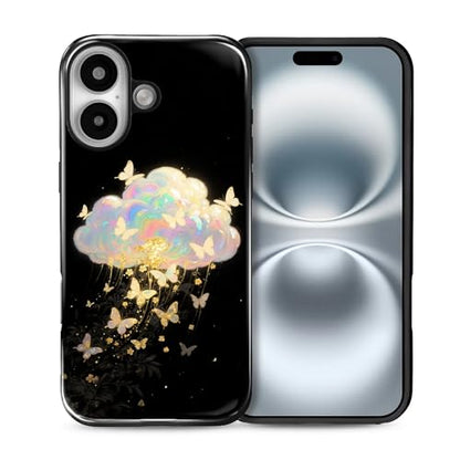 Case for iPhone 16, Shockproof Hybrid Protective Phone Case, Dual-Layer Drop Protection Anti-Scratch, Butterfly Cloud - color: Butterfly Cloud, size: iPhone 16