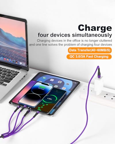 SIQIWO Multi USB C Cable Fast Charging 4FT/2 Pack, 4 in 1 Charger Cord - color: Purple