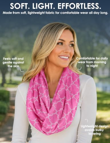 Pop Fashion Quatrefoil Pattern Infinity Scarf for Women - Travel Scarf with Hidden Pocket - All Seasons - color: Hot Pink, size: 24.5 x 9.5