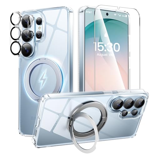 360°Ring Stand for Samsung Galaxy S26 Ultra Case with 1X Screen Protector +1X Camera Cover,Fit for MagSafe, Anti-Yellowing & Scratch-Resistant Back Phone Case for Galaxy S26 Ultra 6.9", Clear - color: A-Clear, size: For S26 Ultra