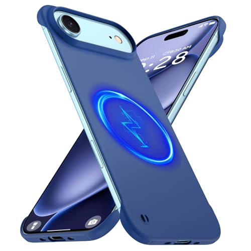 GRECAZO Magnetic Slim Frameless Case for iPhone Air, Blue | Compatible with MagSafe, Soft-Touch Matte Hard PC Cover, Ultra Thin Lightweight Minimalist, Pull Ring Lanyard, 6.5-Inch - color: Blue, size: iPhone Air