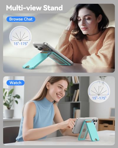 TWZKG for MagSafe Wallet, 5 Cards Holder with Stand, Magnetic Phone Wallet Stand for iPhone 17/16/15/14/13/12 Pro Max Air Plus Series, RFID Blocking Vegan Leather,Cyan Blue - color: Cyan Blue