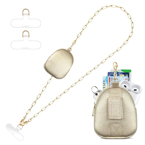 UKON Adjustable Phone Lanyard Crossbody Strap With Wallet Clip-and-Go Strap with Zippered Pouch Widened Phone String for iPhone Hands-Free for Travelling Concerts - color: Gold