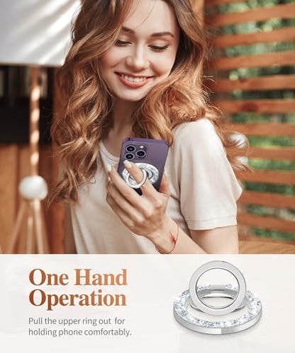 GVIEWIN Magnetic Phone Ring Holder, Compatible with MagSafe Phone Grip | Adjustable Stand, Magnet Phone Ring Kickstand, for iPhone 17/16/15/14/13/12 Pro Max Plus Air/Other Phones (Glitter/Silver) - color: A-Glitter/Silver