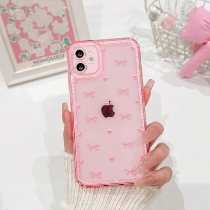 NITITOP Compatible with iPhone 11 Case Cute Clear Pink Glitter Bow Knot Design Shiny Star Sparkle Bling Diamond Girls Women Soft TPU Shockproof Protective Phone Cover - Little Bow Heart - color: Little Bow Heart, size: iPhone 11