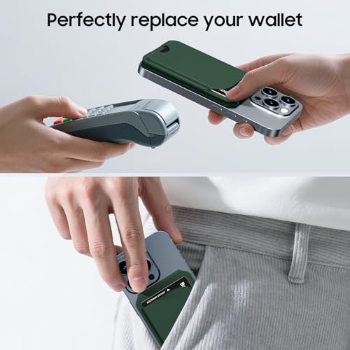 Magnetic Wallet for iPhone, Magnetic Phone Wallet for iPhone 17/16/15/14/13/12 Series with ID Window, RFID Blocking (Green) - color: green