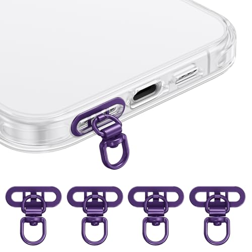 saxsion Side-Mount Phone Tether Tab, Metal Lanyard Patch, 360° Swivel Clip, 304 Stainless Steel, Won't Block Charging Port - color: Dark Purple