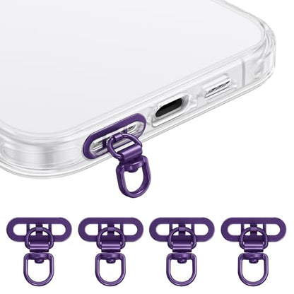 saxsion Side-Mount Phone Tether Tab, Metal Lanyard Patch, 360° Swivel Clip, 304 Stainless Steel, Won't Block Charging Port - color: Dark Purple