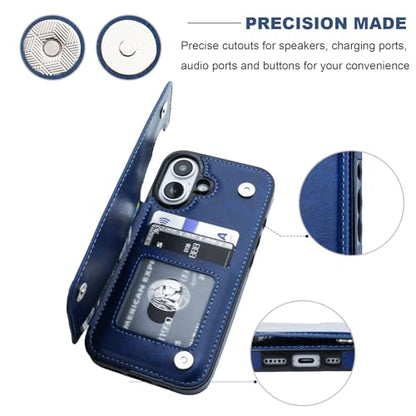 ONETOP for iPhone 16 Wallet Case with Credit Card Holder,Blue | Kickstand,ID/Cash Holder,Case Wallet with Card Slots,Double Magnetic Clasp,Durable PU Leather Shockproof Cover for Women Men - color: Blue