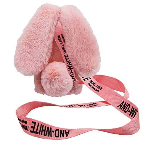 Rabbit Ear Case for Moto G Play 2024 4G, Crossbody Strap Fuzzy Fluffy Cute Girls Kids Plush Ball Bunny Fur Soft Bumper Protective Cover, Pink - color: Pink, size: Moto G Play 2024 4G