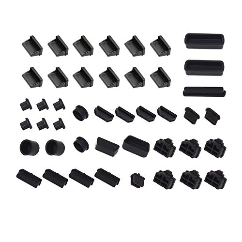 44Pcs Silicone Dust Plug Kit for Computer USB HDMI RJ45 DP - color: black 44