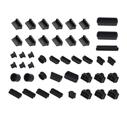 44Pcs Silicone Dust Plug Kit for Computer USB HDMI RJ45 DP - color: black 44
