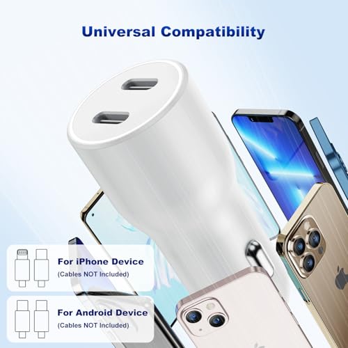 45W USB C Car Charger, 2-Port Charging Cigarette Lighte - color: White, size: 6FT