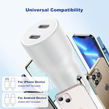 45W USB C Car Charger, 2-Port Charging Cigarette Lighte - color: White, size: 6FT
